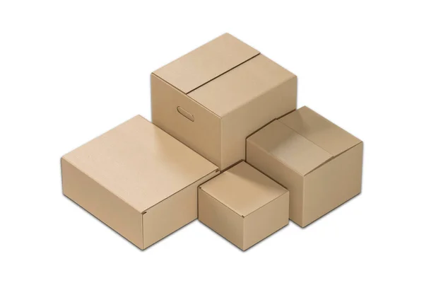 Plantilla Maqueta Caja Cartón Marrón Aislada Sobre Fondo Blanco Embalaje —  Fotos de Stock