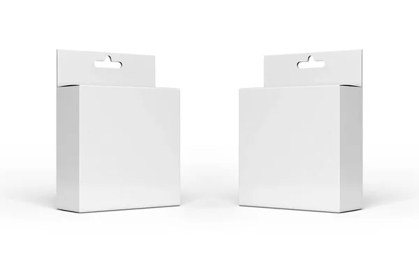 Blank White Boxes Mockups Hang Tab Isolated White Background Front — Stock Photo, Image