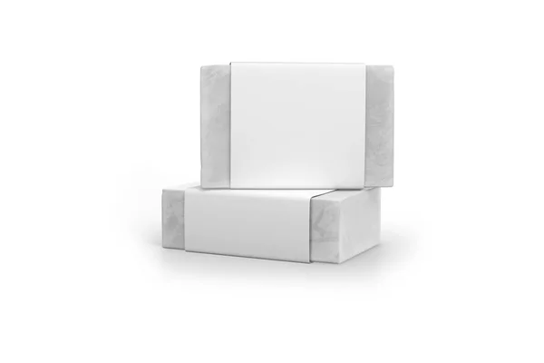 两个肥皂棒隔离在白色背景上 用空标签模拟纸包装包装 精美的礼品包装设计 3D渲染 — 图库照片