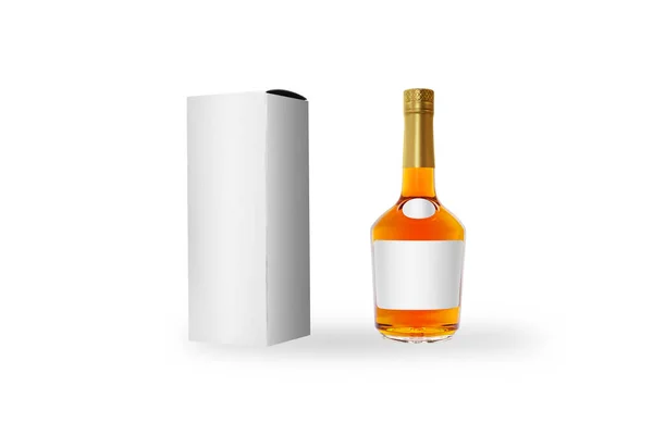 Frasco Brandy Whisky Coñac Envase Con Etiqueta Vacía Maquillaje Renderizado — Foto de Stock