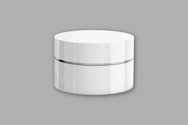 Blank White Plastic Cosmetic Jar Golden Cap Paper Box Mockup — ストック写真