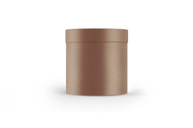 Beyaz arka planda izole edilmiş, çay, kahve ya da otlar için karton Kraft silindirli kağıt paketleme kutuları. Sıfır atık ve çevre dostu kavram. 3d oluşturma.