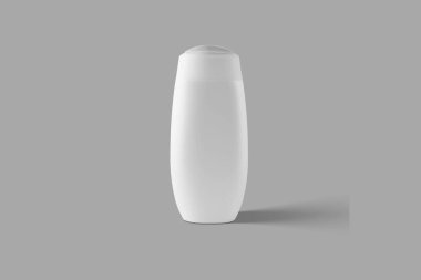 Boş duş jeli, şampuan ya da gri arkaplandaki beyaz plastik şişe izole edilmiş. Tasarımına hazırım. Kozmetik Ürün Paketleme. 3d oluşturma.