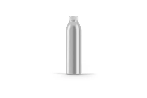 金属水瓶不锈钢瓶模型隔离在白色上 铝保温瓶空白 野营产品 银制金属罐 用于品牌推广 空可以模板 有光泽的包装 3D渲染 — 图库照片