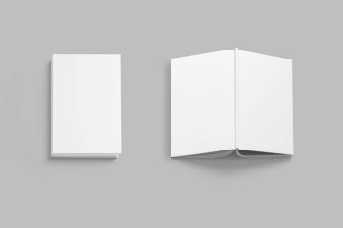 Sert kapaklı beyaz kitap modeli. 3D görüntüleme. Tasarım için ön ve arka kapağı kapat ve aç.