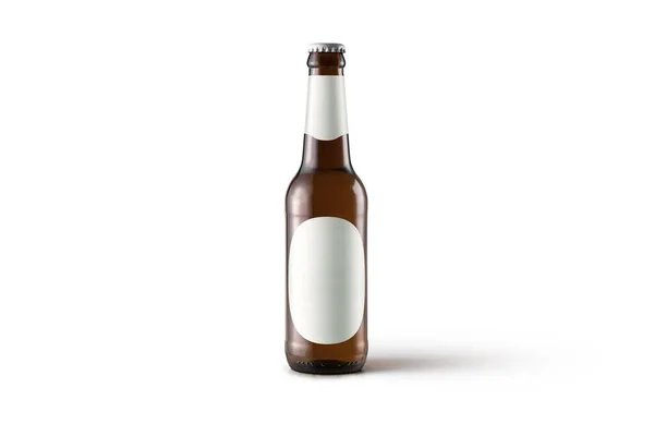 Botella Vaso Cerveza Maqueta Aislada Sobre Fondo Blanco Bebida Malteada — Foto de Stock