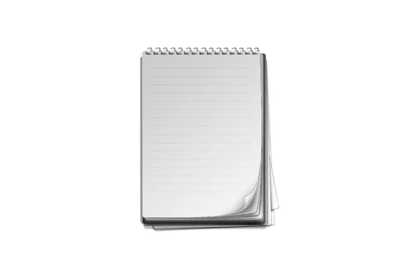 Λευκό Λευκό Σημειωματάριο Σπειροειδείς Ακμές Που Απομονώνονται Στο Φόντο Παραμόρφωση — Φωτογραφία Αρχείου