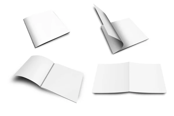 Blanco Lege Brochure Tijdschrift Model Geïsoleerd Witte Achtergrond Set Van — Stockfoto