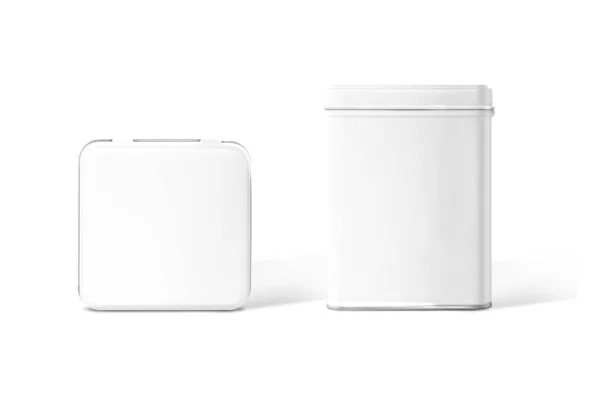 Recipiente Comida Caixa Lata Quadrado Branco Branco Para Design Embalagem — Fotografia de Stock