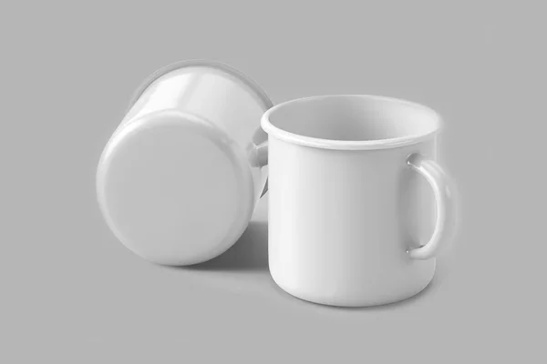 Dos Tazas Café Tazas Esmalte Maqueta Con Espacio Copia Para — Foto de Stock