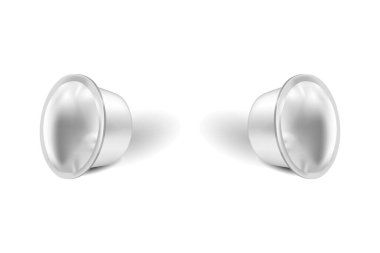 Boş ambalaj beyaz kahve kapsülü kırpma yolu ile beyaz zemin üzerinde izole. 3d oluşturma.