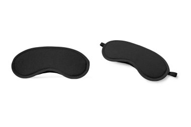 Boş siyah uyku maskesi modeli beyaz arka planda izole edildi. Gece rüyaları kapalı gözler dinlenir ve uyuyan sembolleri rahatlatır. 3d oluşturma.