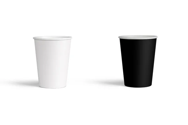 Modèle Réaliste Blanc Noir Tasse Papier Jetable Isolé Sur Blanc — Photo