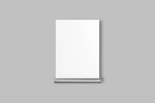 在灰色背景下隔离的空白桌布帐篷 用于A4显示屏的3D升降表帐篷模板 用卡片为你的生意做广告或促销特价销售 销售材料 3D渲染 — 图库照片