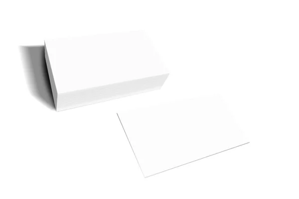 空の名前カードのスタックの3Dレンダリング 空白の白い名刺モックアップは白い背景に隔離されています 3Dレンダリング — ストック写真