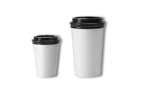 Coffeeshop Branding Mockup Geïsoleerd Een Grijze Achtergrond Twee Kartonnen Koffiekopjes — Stockfoto