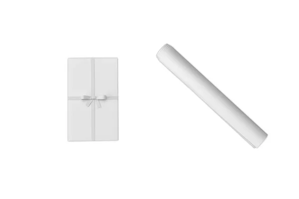 空白の白い包装紙は白い背景に隔離されたモックアップテンプレートを転がします 3Dレンダリング — ストック写真