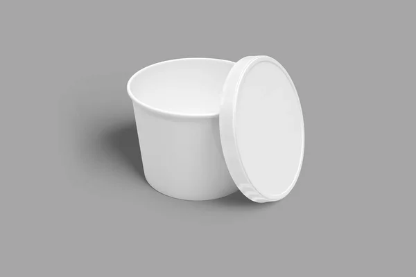 Recipiente Plástico Papel Comida Banheira Branca Branco Copo Sobremesa Iogurte — Fotografia de Stock