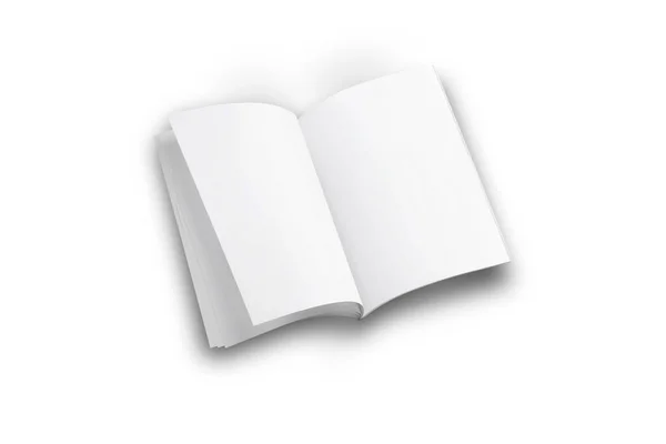 白い背景に隔離された空白の白い開いている雑誌か本のモックアップ 3Dレンダリング — ストック写真