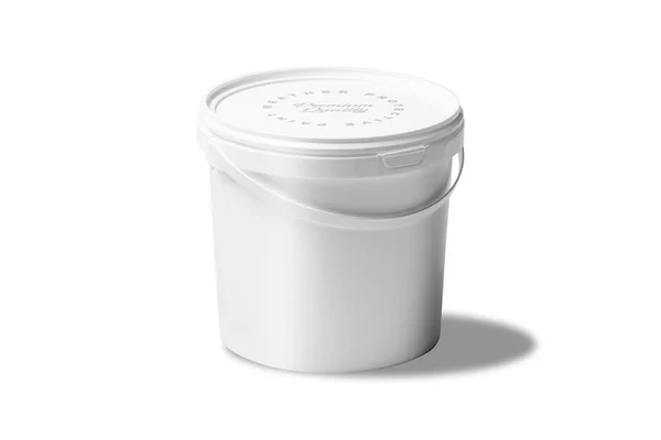 白塑料桶 白色盖子 产品包装用于食品 食品或油漆 粘合剂 密封剂 3D渲染的模型模板 — 图库照片