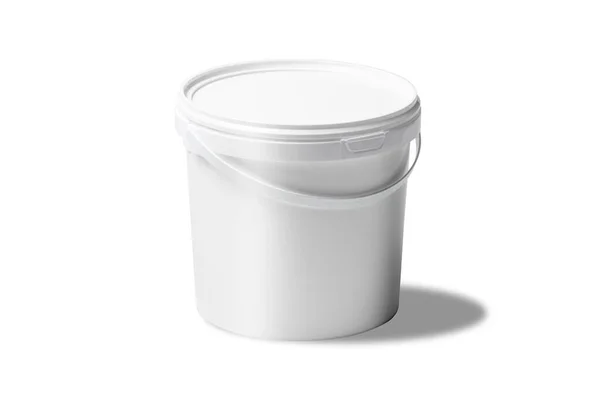 Blank White Plastic Bucket White Lid Product Packaging Food Food — Stock Photo, Image