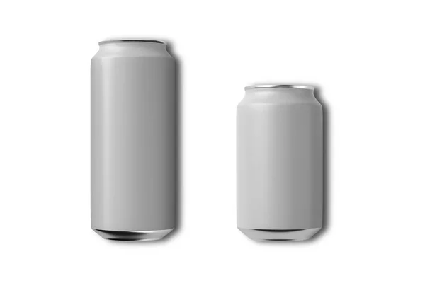 Dois Mockup Lata Soda Alumínio Para Bebida Cerveja Isolada Fundo — Fotografia de Stock