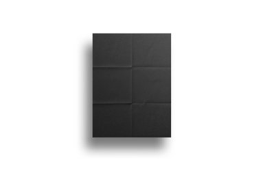 Tam sayfa siyah kağıt katlanmış ve gölgeli beyaz arka planda buruşmuş. 3d oluşturma.