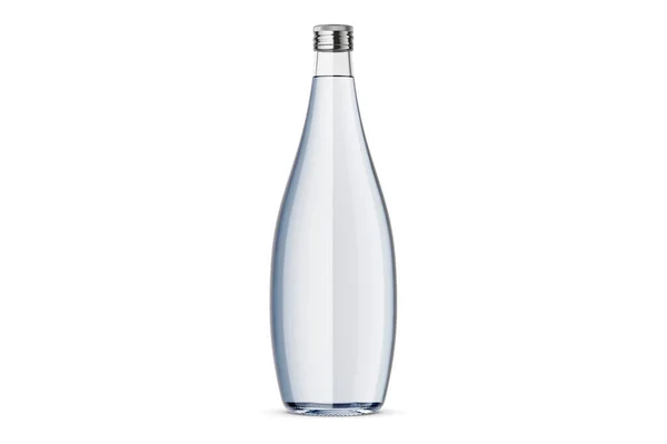 Botella Agua Vidrio Transparente Mockup Aislado Sobre Fondo Blanco Renderizado — Foto de Stock