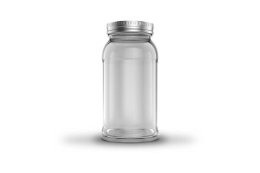 Reçel için boş cam kavanoz ya da beyaz arka planda izole edilmiş bal modeli. 3d oluşturma.