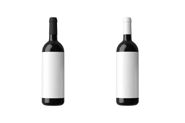 Dos Botellas Vino Maqueta Aislada Sobre Fondo Blanco Renderizado Tapas — Foto de Stock