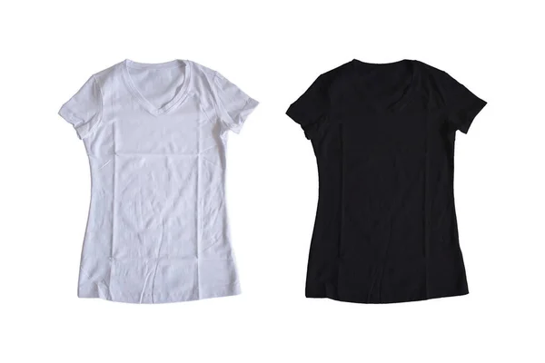 Duas Mulheres Negras Brancas Shirt Mockup Isolado Fundo Branco Renderização — Fotografia de Stock