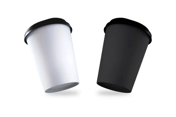 Blank White Black Paper Coffee Tea Cup Mockup Isolated White — Fotografia de Stock