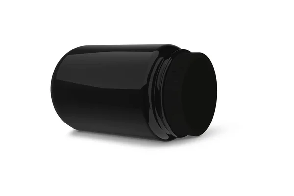 Blank Supplement Black Plastic Jar Mockup Isolated White Background Rendering — Fotografia de Stock