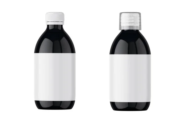 Amber Glass Bottle Liquid Medicine White Cap Isolated White Background — Stockfoto