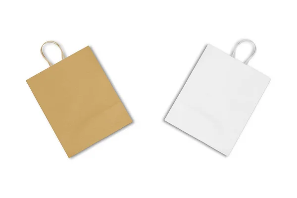 Two Blank Paper Bag Kraft White Paper Bag Mockup Isolated — Stockfoto