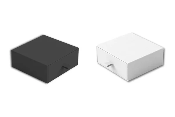 Blank Black White Square Slide Box Mockup Isolated White Background — Photo