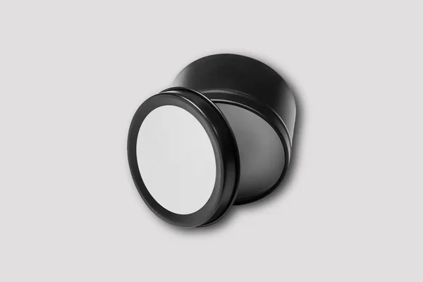 Blank Black Travel Tin Candle Mock Isolated Grey Background Rendering — Fotografia de Stock