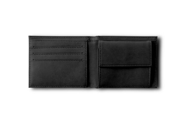 Blank black open wallet to put a card mockup on a white background, isolated.3d rendering.