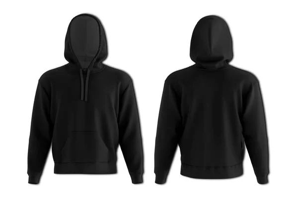 Black Hoodie Mockup Isolated White Background Front Back View Rendering — Stock Photo, Image