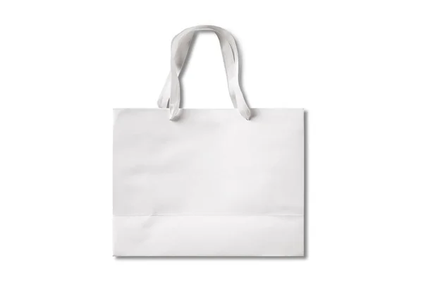 Blank White Paper Shopping Bag Cloth Handles Mockup Isolated White — Fotografia de Stock