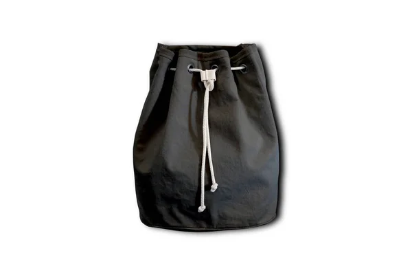 Black Cloth Bag Drawstring Mock White Background Sport Drawstring Backpack — Stok fotoğraf