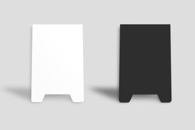 Gri bir arkaplanda reklam standının afiş modeli izole edildi. 3d oluşturma.