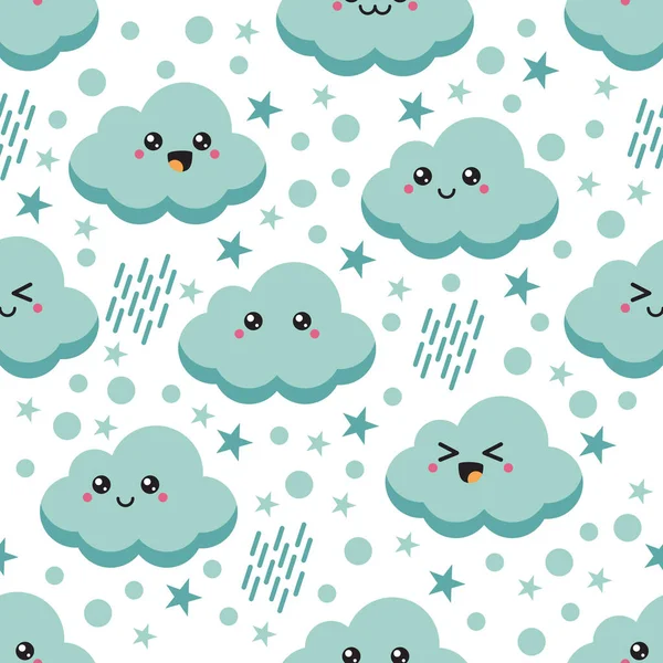 Gráfico Vectorial Ilustración Nubes Lindas Kawai Patrón Inconsútil Flor Del — Archivo Imágenes Vectoriales