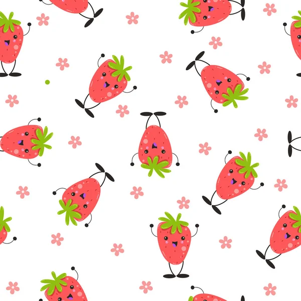 Premium Vector Cute Kawaii Strawberry Seamless Pattern Good Printing Demand — Stock Vector