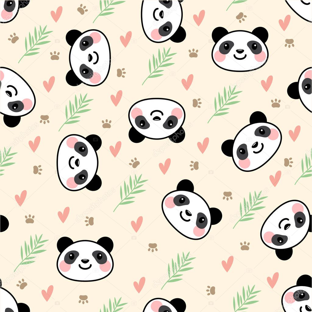 Premium vector of cute panda seamless pattern in soft color. Good for printing on demand, fabric printing, textile printing, invitation card, greeting card