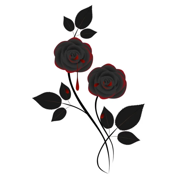 白色底色上有红滴的黑色玫瑰 — 图库矢量图片