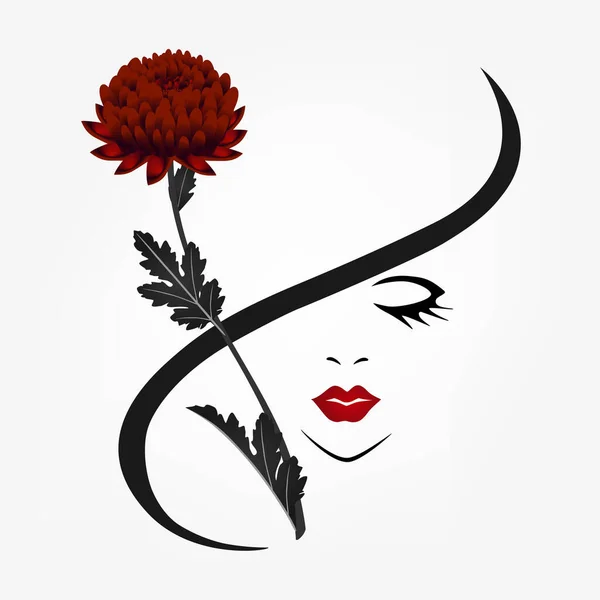 Portrait Girl Chrysanthemum Element Design —  Vetores de Stock