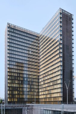 Bibliotheque Nationale Francois Mitterrand in Paris built in 1995, the landmark glass building  was designed by French architect Dominique Perrault as four open books.