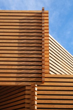 Eskisehir, Turkey, Oct. 2020 - View of OMM Odunpazari Modern Museum designed by japanese architecture office Kengo Kuma & Associates, Interior view, Exterior view, wooden details.