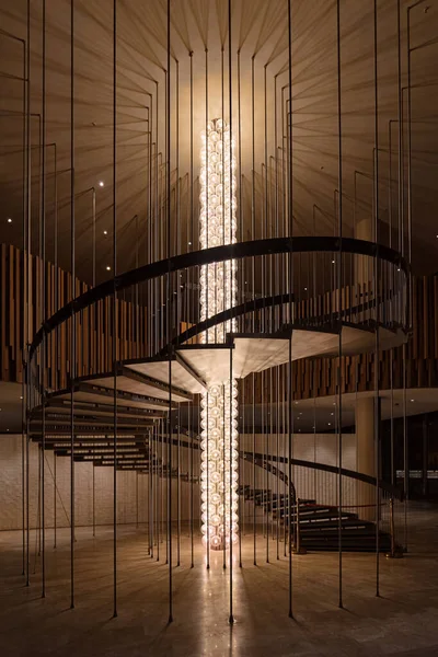 Istanbul Turkey Feb 2022 Renovated Spiral Stairway Lighting Entrance Ataturk — Zdjęcie stockowe